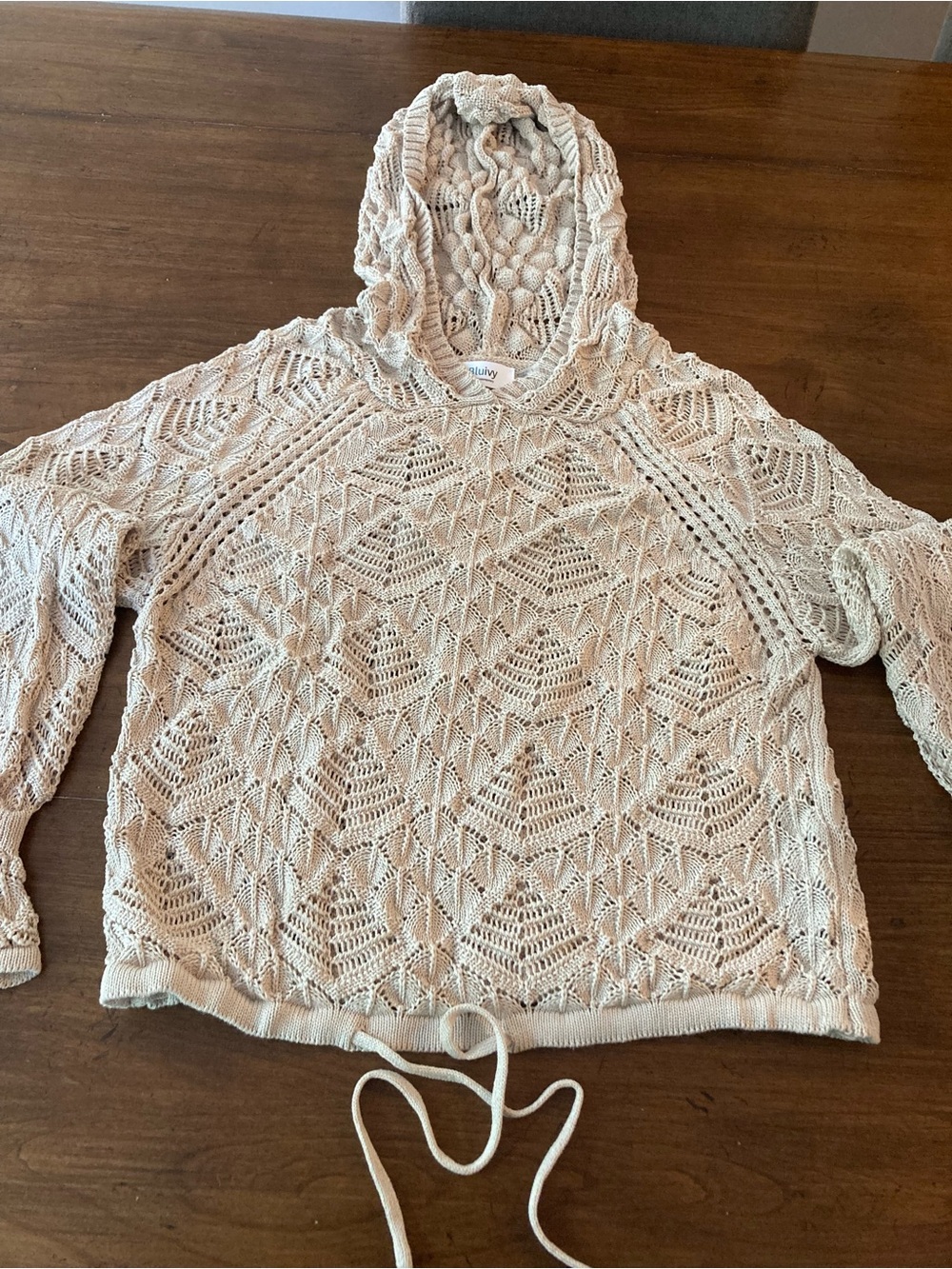 Bluivy Cream Crochet Hooded cropped. Sweater. Small.